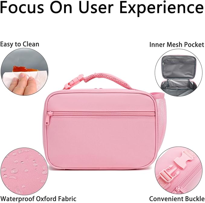 GYEUKHAM Insulated Lunch Box for School, Thermal Reusable Durable Freezable Lunch Bags for Kids Boys Girls Men Women - Small Soft Cooler Portable Lunch Tote Kit for Work Picnic Travel,Pink