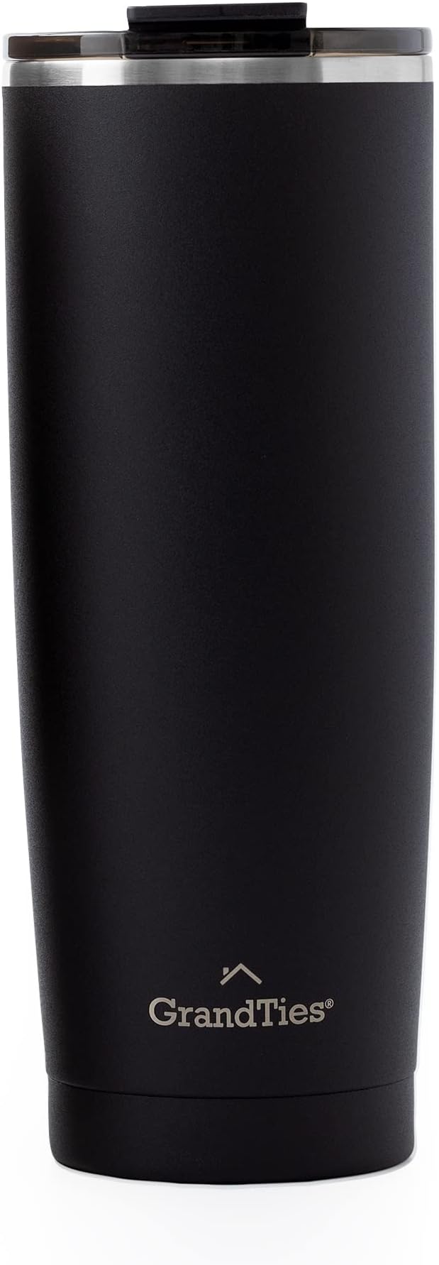 GRANDTIES Insulated Coffee Tumbler Cup w/Tritan Lid | Leak Proof, Reusable, Double Walled Vacuum Stainless Steel Water Bottle Travel Mug | Thermal Cups for Hot and Cold Drinks | 20oz | Midnight Black