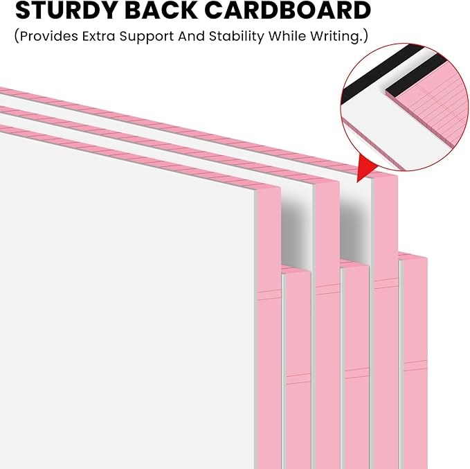 6pcs Legal Pads 8.5 x 11,Notepads 8.5 x 11 Inch, 30 Sheets/Pack, Pink Note Pads Clear Print Writing Pads of Paper, Perforate Wide Ruled Lined with Sturdy Back for Office, Business & School Supplies