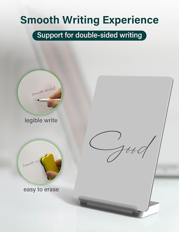 Yagee Desktop Whiteboard with Storage, Dry Erase Board with Phone & Tablet Stand, to-do List Memo, Double-Sided Writing Board for Office and School Supplies, 9.5''×6.7'', Marker＆Duster Included
