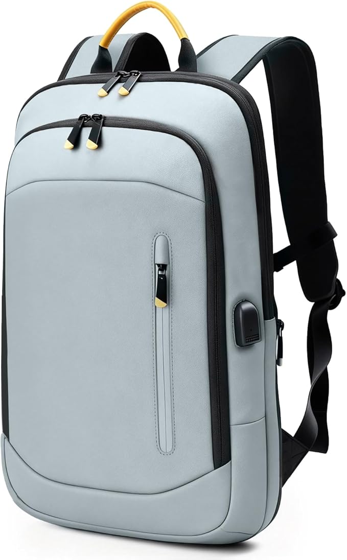 Slim Laptop Backpack for Men, 17.3 Inch Expandable Business Travel Backpack with USB Charging Port, 1.76Lbs Lightweight Work Computer Bag, 600D Waterproof Durable Backpack, Grey