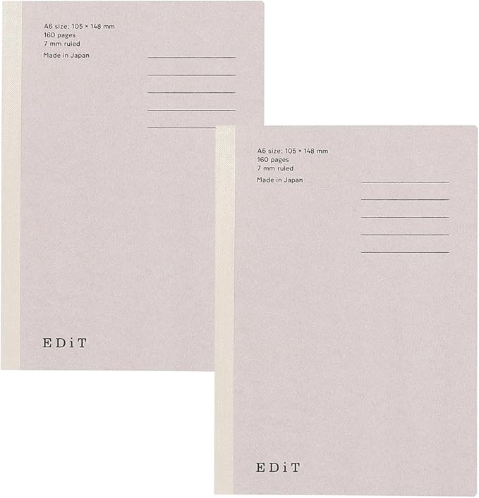 MARK'STYLE EDiT Designed for Clear Thinking, Thin, Lightweight, and Smooth to Write On” — 160-Page Notebook (A6 (7mm Ruled) (Pack of 2))