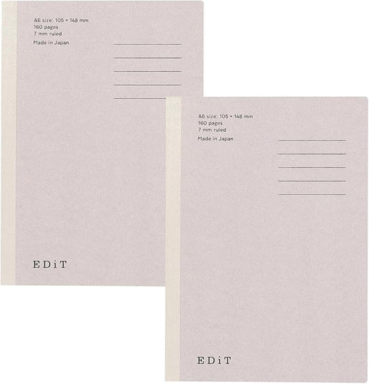 MARK'STYLE EDiT Designed for Clear Thinking, Thin, Lightweight, and Smooth to Write On” — 160-Page Notebook (A6 (7mm Ruled) (Pack of 2))