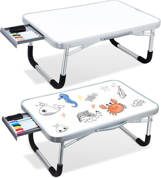 Suzile 2 Pcs Portable Lap Desk with Dry Erase Board, 24" x 16" Foldable Study Tray with Drawer, Markers & Eraser, Whiteboard for Art, Homework, First Day & Back to School Supplies