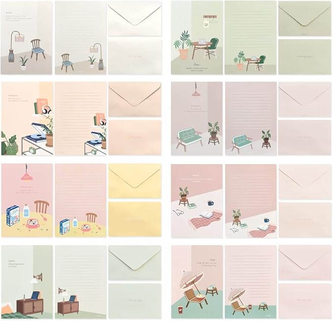 Monolike Ordinary Days Letter Paper and Envelopes Set - 8Type, 32 Letter Paper + 16 Envelopes