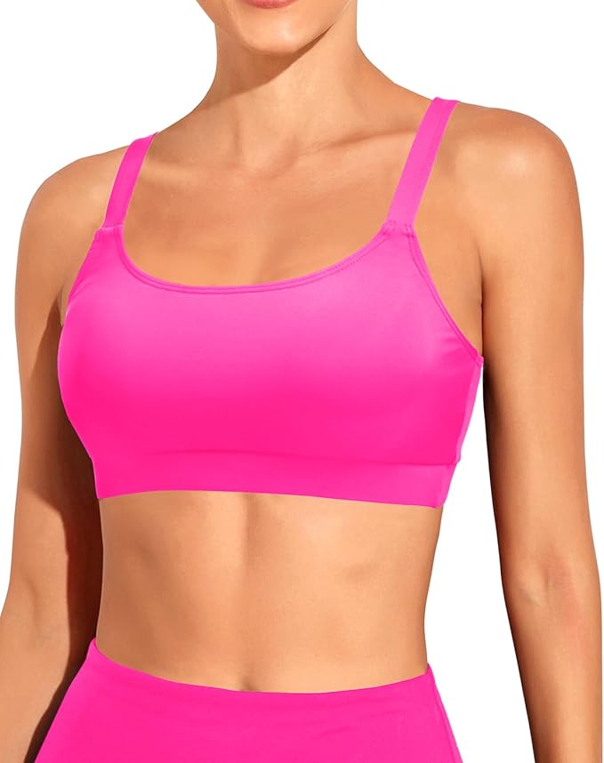 Tempt Me Women Sports Bra Bikini Tops Scoop Neck Bathing Suits Top Padded Swim Crop Tops Only
