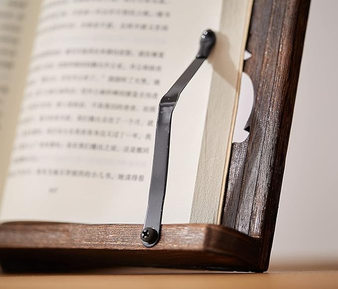 Book Stand with Page Clips, Foldable Reading Rest Holder, Portable Desk Bookrest, Cookbook/Tablet PC/Music Document Stand, Adjustable Wood Reading Frame (Sakura & Rabbit, 13.2 x 9.5 inches)
