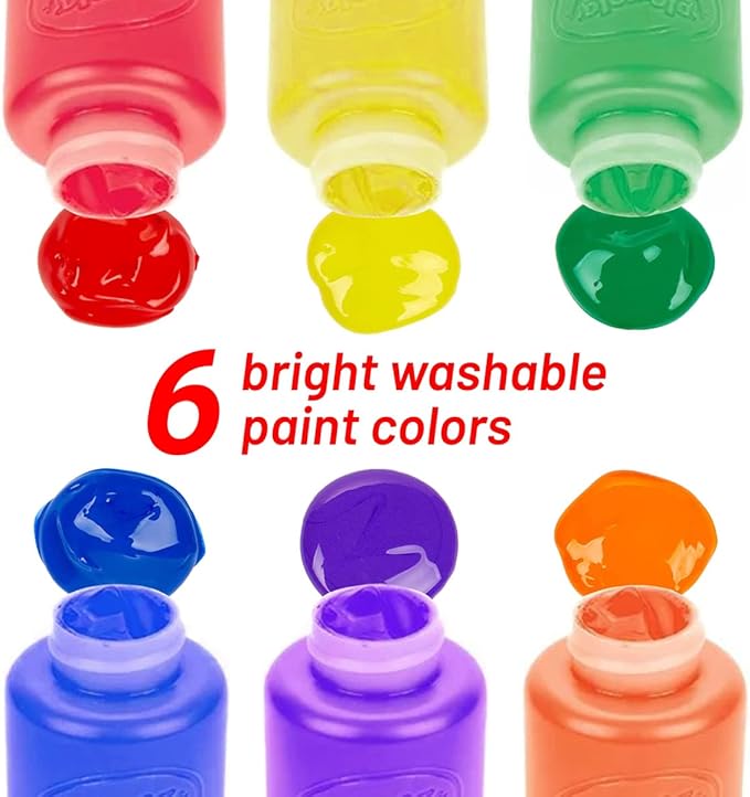 Kids Painting Set, Washable Paint for Kids 6 Colors, Painting Smock, Non Toxic Tempera Paint 2 oz Each, Paints for Toddlers Art, Craft, Home Finger Paints Projects Gifting Bundle