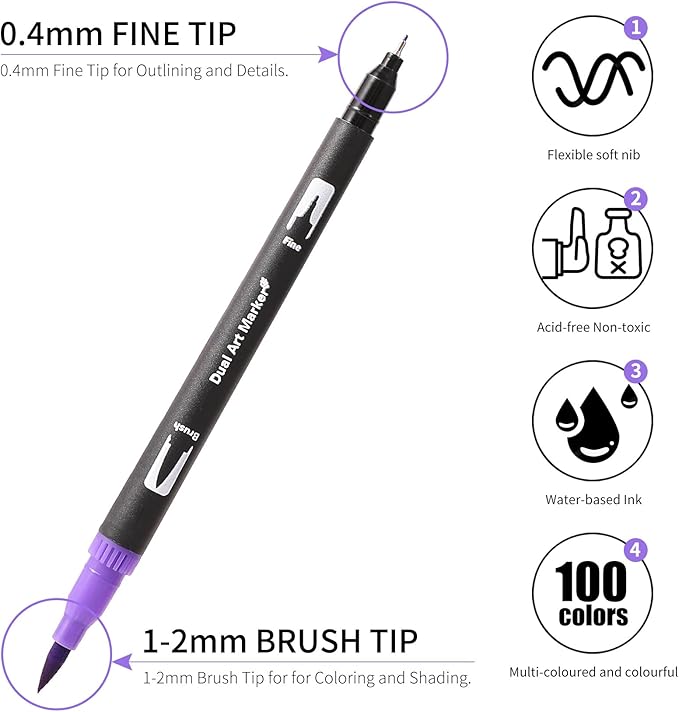 TOSHARE Art Markers Pens Dual Tip Coloring Markers Set with Brush & Fine Nib for Adult Coloring Book Brush Pens Professional Calligraphy & Drawing Art Supplies Kit for Adults (100 Colors)