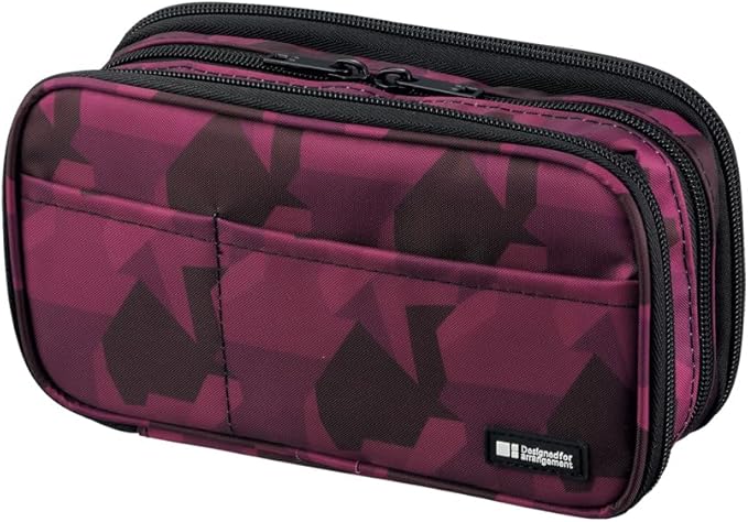 LIHIT LAB Large Capacity Triple Zipper Pencil Case For School Office College, Big Capacity 8 Compartments Pencil Bag Holder Adults Teen Boys Girls, Travel Cosmetics Storage, Maroon Camo (A7556-133)
