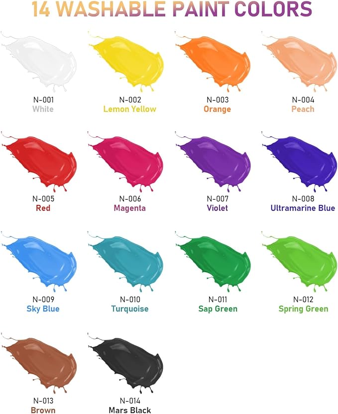 Nicpro 14 Colors Large Washable Paint Set (33.8 oz), Acrylic Bulk Paint Supplies Non Toxic Children Tempera Paint for Art, Craft DIY, Poster & Finger Paint, School, Home,Teacher Classroom Must Haves