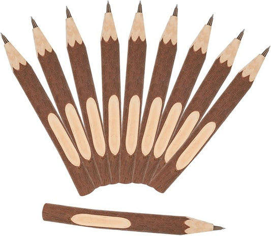 NOLITOY Wooden Ballpoint Pens Set 10pcs 13cm Natural Tree Bark Texture Portable Writing Supply Comfortable Grip Eco-friendly Biodegradable Ballpoint Pens for Office and School