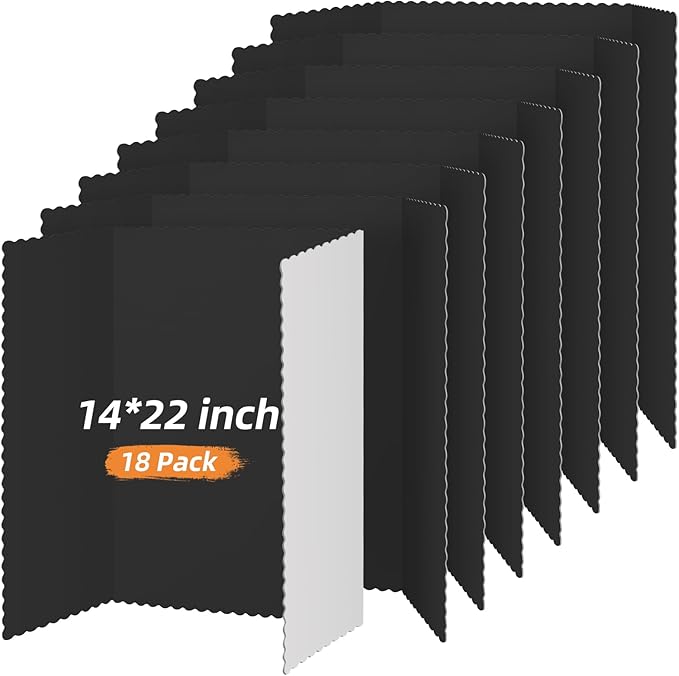 Ctosree 18 Pcs 14 * 22 Inch Tri Fold Poster Board Bulk, Science Fair Project Display Paperboard, Single Wall, Lightweight Presentation Board (Black)