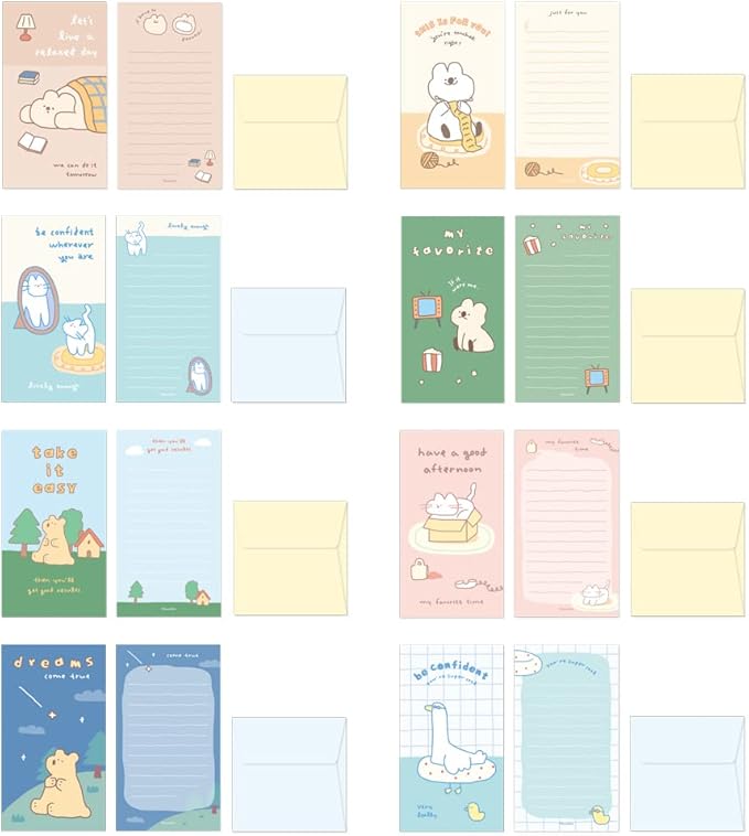 Monolike Story town Afternoon A Mini Letter Paper and Envelopes Set - 8Type, 32 Letter Paper + 16 Envelopes
