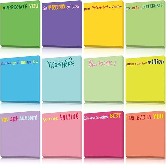 Yinder 12 Pcs Inspirational Sticky Notes Cute Motivational Sticky Notes Pad End of Year Employee Appreciation Gifts Bulk for Teacher Nurse Coworkers Office Supplies 3 x 3'' (Appreciation,Minimalist)