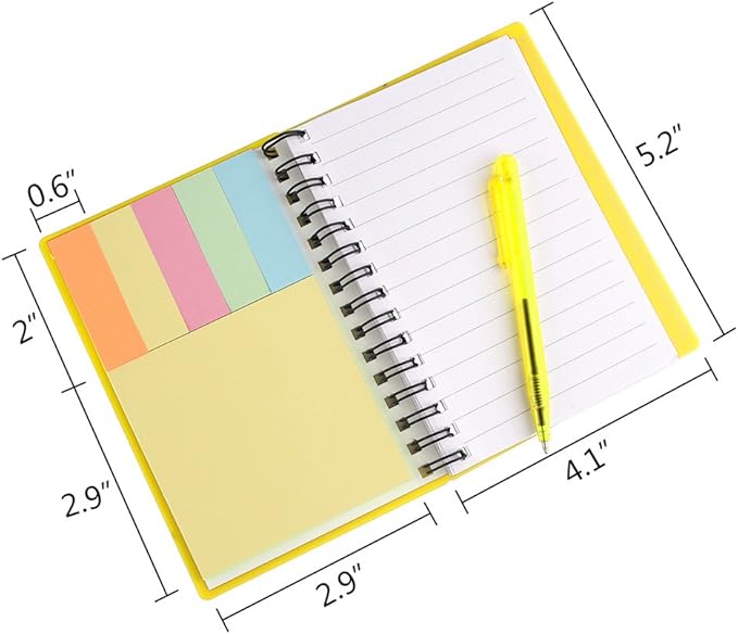 Coopay 4 Pieces Spiral Notebook Steno Pocket Notepad with Pen in Holder and Sticky Notes, Page Marker Index Tabs Flags Making Plans Writing Memos Office School Supplies (Yellow, Blue, Purple, Green)