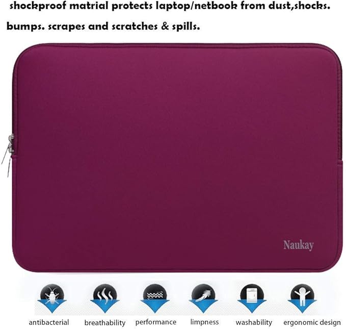 Naukay Laptop Case 15.6 inch,Resistant Neoprene Protective Laptop Sleeve Compatible for Asus F555LA/MB168B/X551,Acer Aspire/Chromebook 15,Dell Inspiron,15.6 HP/Tablet Briefcase Carrying Bag-Wine Red