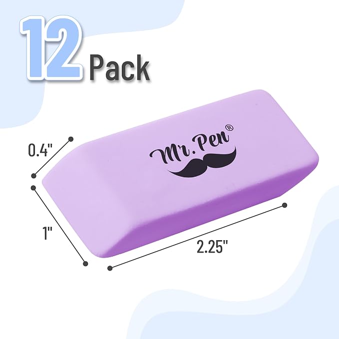 Mr. Pen- Pencil Eraser, 12 Pack, Purple