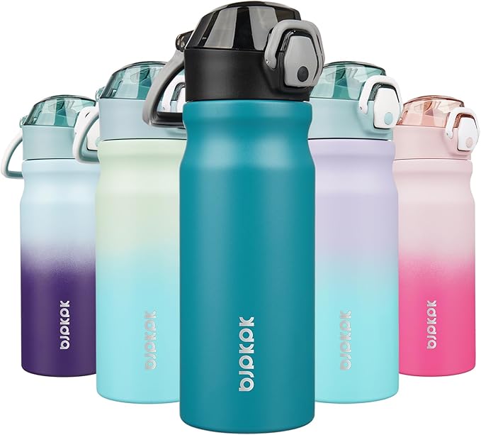BJPKPK 18oz Insulated Water Bottle with Straw Stainless Steel Double Wall Water Bottles BPA Free Leak Proof Thermal Flask with Lockable Flip Lid and Soft Silicone Spout,Laguna
