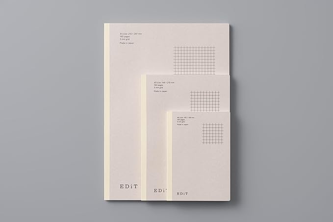 MARK'STYLE EDiT Designed for Clear Thinking, Thin, Lightweight, and Smooth to Write On” — 160-Page Notebook (A6 (5mm Grid) (Pack of 2))
