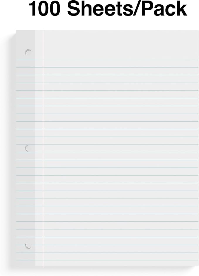 Staples Wide Ruled Filler Paper, 8" x 10.5", White, 100 Sheets/Pack, 3/Pack