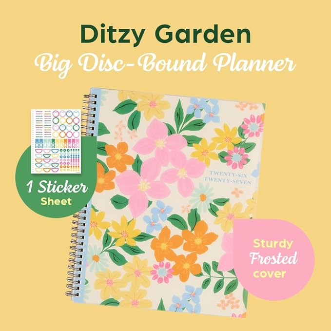 Organized by Happy Planner Twin-Loop Dated 12-Month July 2026–June 2027 Academic Planner, Big Size, 8.5" x 11", Academic Layout, Ditzy Garden