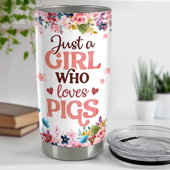 SANDJEST Pig Tumbler 20oz Stainless Steel Insulated Tumblers Coffee Travel Mug Cup Gift for Girls Teen Gifts for Birthday Christmas