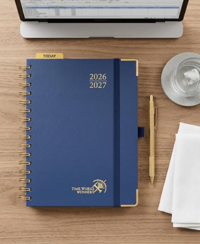 POPRUN 2026-2027 Monthly Planner, 18 Month Calendar (July 2026-Dec 2027), 6.25" x 8.5" A5 Spiral Hardcover Organizer with Dotted Note Pages, Professional Appointment Book for Business Office, Students & Teachers - Navy Blue