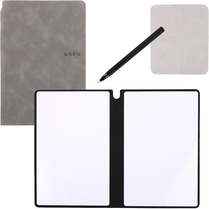 Portable A5 Dry Erase Notebook, 9.4x6.5 Inch Reusable Dry Erase Notebook Erasable Notebook Whiteboard Notebook for Business Home Office (Grey)