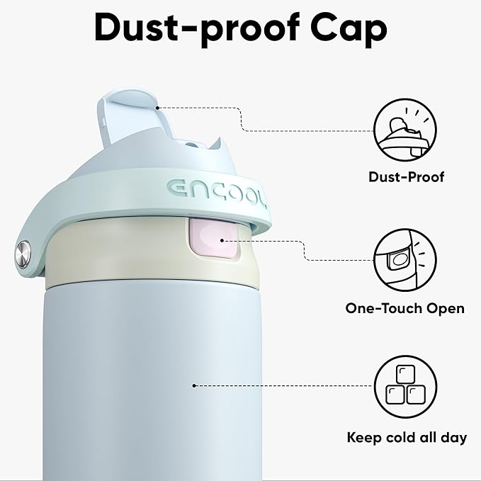 ENCOOL Leakproof Insulated Water Bottle with Straw Dual-Sip Water Bottle Bag-Safe Design for Work, Commute & Gym – Keeps Drinks Cold All Day, 24 oz, Powder Blue