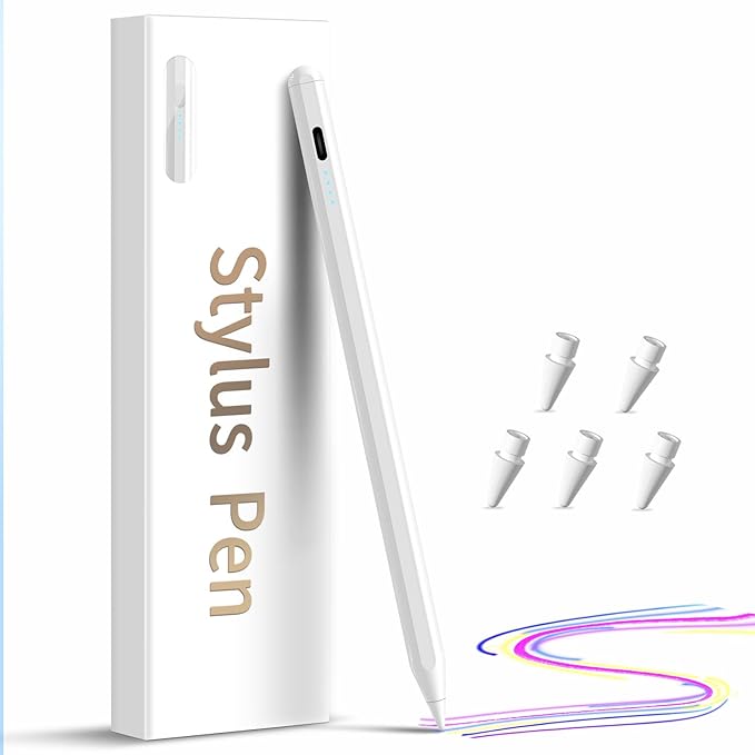 Stylus Pen for iPad,(2018-2026) Fast Charge with Tilt Sensitivity & Palm Rejection Compatible with iPad Pro 11"/12.9", iPad mini 5/6, iPad Air 3/4/5, iPad 6/7/8/9/10 (White)