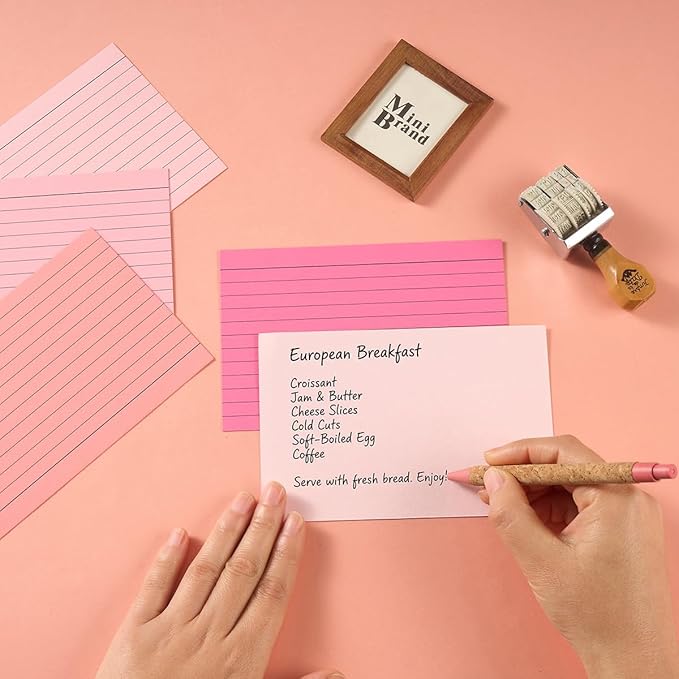 100 Sheets Colored Ruled Note Cards Index Cards, 250 GSM Heavy Flashcards, 5 Colors (5 Pink, 4x6)
