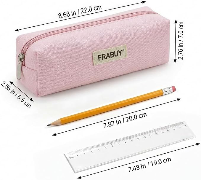 Canvas Pencil Case Pouch – Multipurpose Pen Bag Stationery Pink | Heavy-duty canvas, smooth alloy zipper, cute organizer for girls and boys, ideal for stationery, cosmetics, tech gear