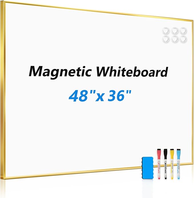 Large White Board for Wall, 48'' x 36'' Big Magnetic Dry Erase Whiteboard with Gold Aluminum Frame, Hanging Writing Board for Home, Office, School