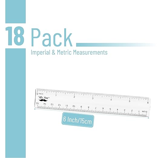 Mr. Pen- Bulk Plastic Rulers, 6 Inch, 18 Pack, Easy-to-Read Markings, Scratch-Resistant Design, Durable Clear Ruler for Crafting Office & School, School Supplies, Bulk Rulers Set, Measuring Tools