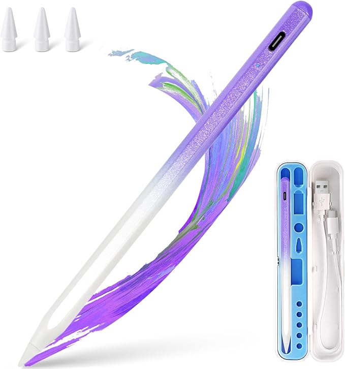 Stylus Pen for iPad Apple: Fast Charge for iPad Pencil Apple Pen with Palm Rejection Tilt Sensitivity - Pen for iPad 10/9/8/7/6, iPad Pro 12.9"/11"/13" M4, iPad Mini 6/5, iPad Air 5/4/3/M2 Purple