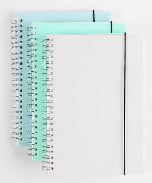 3 Pack A5 Spiral Graph Notebook with 120gsm Thick Paper, Grid Spiral Notebook with Plastic Hardcover and Elastic Band Closure, 80 Sheets Per Pack 5.7x 8.3 inches