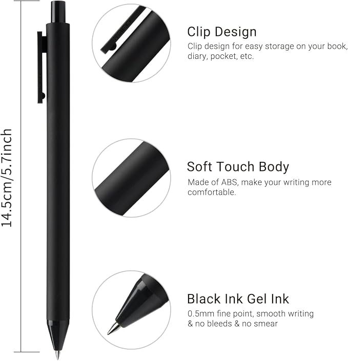 Kaco Gel Pens 0.5 mm Fine Point Black Ink 10PCS, Quick Dry Smooth Writing | Aesthetic School Office Supplies Retractable Pens Low Center of Gravity