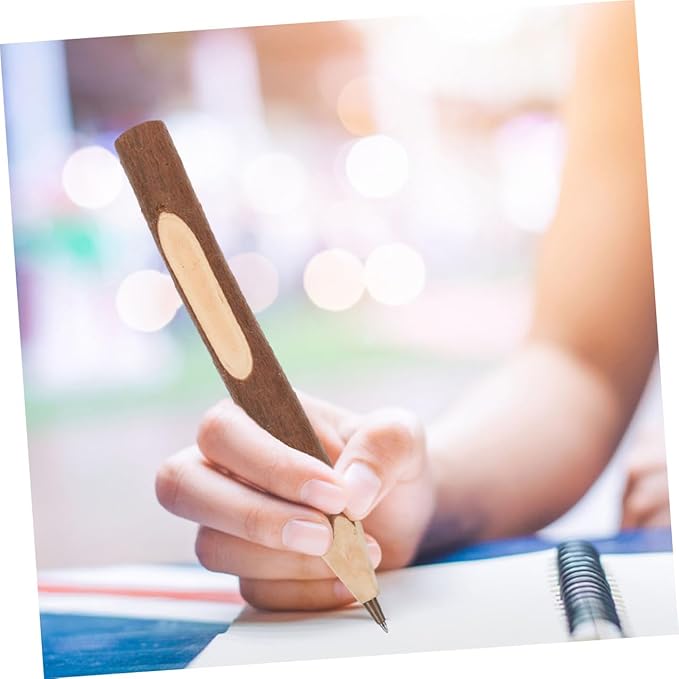 FOMIYES Wooden Ballpoint Pens 10pcs 17cm Tree Bark Texture Biodegradable Multi-function Writing Supplies for Office School Home Use