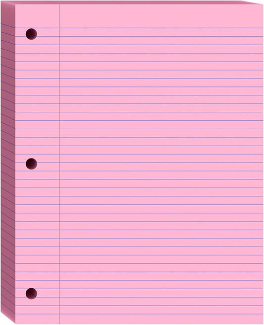 Loose Leaf Paper, 8x10.5 College Ruled, Notebook Paper for 3 Ring Binders, Pink Binder Notebook, 3 Hole Punch Paper, 100 Sheets/pack, 1 Pack