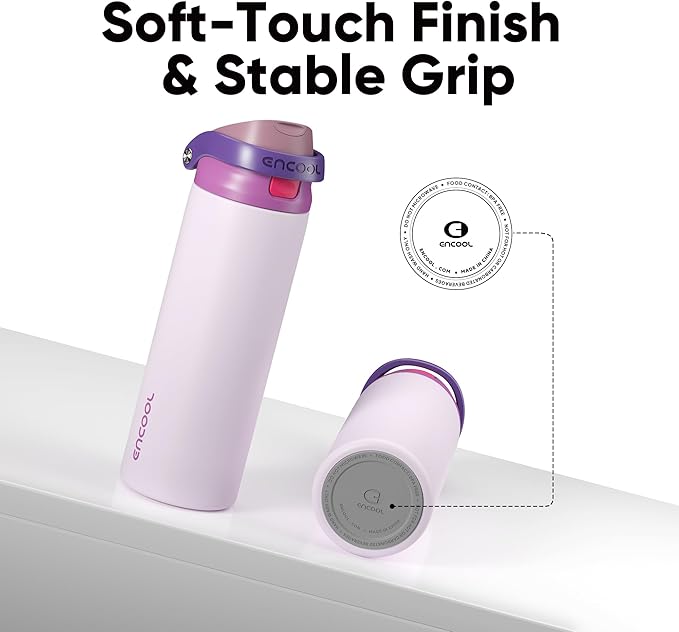 ENCOOL Leakproof Insulated Water Bottle with Straw Dual-Sip Water Bottle Bag-Safe Design for Work, Commute & Gym – Keeps Drinks Cold All Day, 40 oz, Purple Cabbage