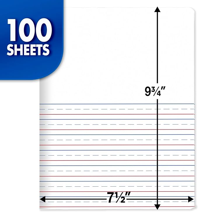 Mead Primary Journal,Half Page Ruled,Grades K-2,7 1/2" x 9-3/4",Color Will Vary (10297),100 Sheets (Pack of 12)