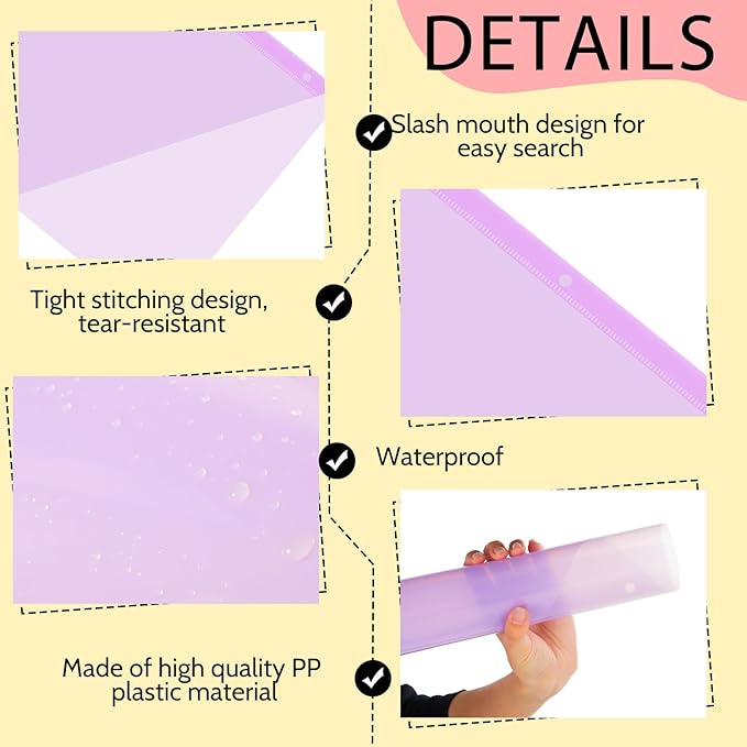 Maitys 5 Pack Binder Pockets 3 Hole Punch Clear Plastic Document Folders Binder Organizer Store Letter Size 8.5 x 11 Inch Paper Folders with Pockets Slash File Jacket for Office(Pastel Colors)