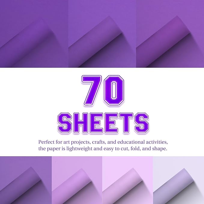 Construction Paper 8.5x11 in,70 Sheets,Set of 7 Colors 178GSM/65LB Heavyweight Construction Paper,Crafts,Arts,School Classroom Art Supplies Assorted Colors Bulk Paper