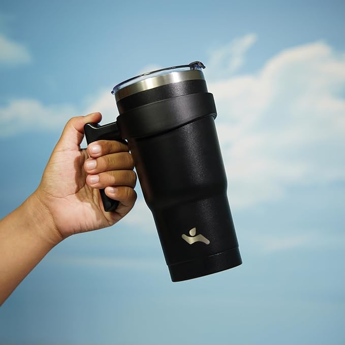 Konokyo 20 oz Tumbler with Handle and 2 Straw 2 Lid, Insulated Water Bottle Stainless Steel Vacuum Cup Reusable Travel Mug,Black