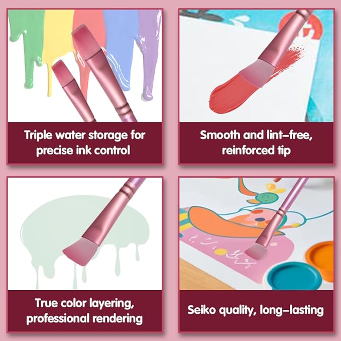Acrylic Paint Brush Set, 6 pcs Watercolor Brushes, Painting Brush Nylon Hair Brushes for All Purpose Oil Watercolor Painting Beginner Kits (6, Pink)