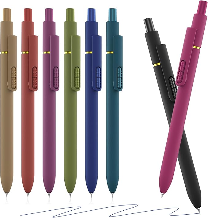 8Pcs Blue Gel Pens - 0.7mm Blue Ink Pens Medium Point | Smooth Writing - Quick Drying Retractable Pen for Men Women (Vintage - 8Pcs)