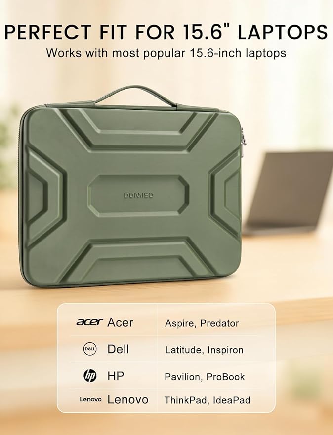 DOMISO 15.6 inch Laptop Sleeve, Shockproof and Waterproof EVA Protective Laptop Case, Laptop Sleeves for 16" MacBook Pro/Max M2 M1 2019-2023,15"-16" HP Dell Asus Laptop,Dell XPS 15, Green