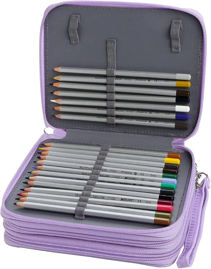 72 Slots Pencil Case Organizer w/Removal Handle Strap | 3-Layer Zipped Pencils Box Large for Colored Pencils Watercolor Pencils for Office and Travel for Artist