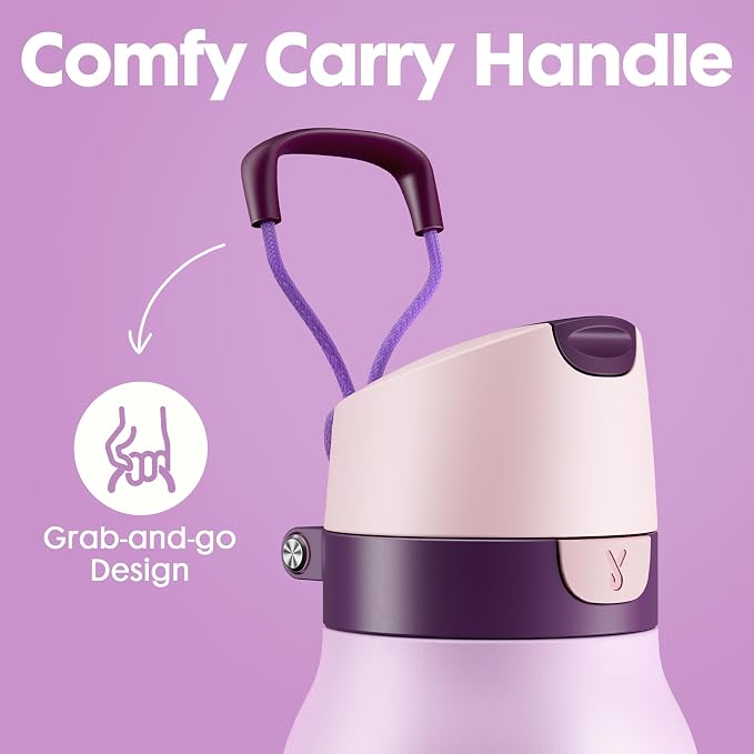Meoky 24 oz Stainless Steel Slim Water Bottle: 2-in-1 Locking Lid, Lavender | Leak Proof, Straw and Spout, 24 Hours Cold, Top Handle, BPA Free, Insulated Water Bottle for Women Sports Travel Gym